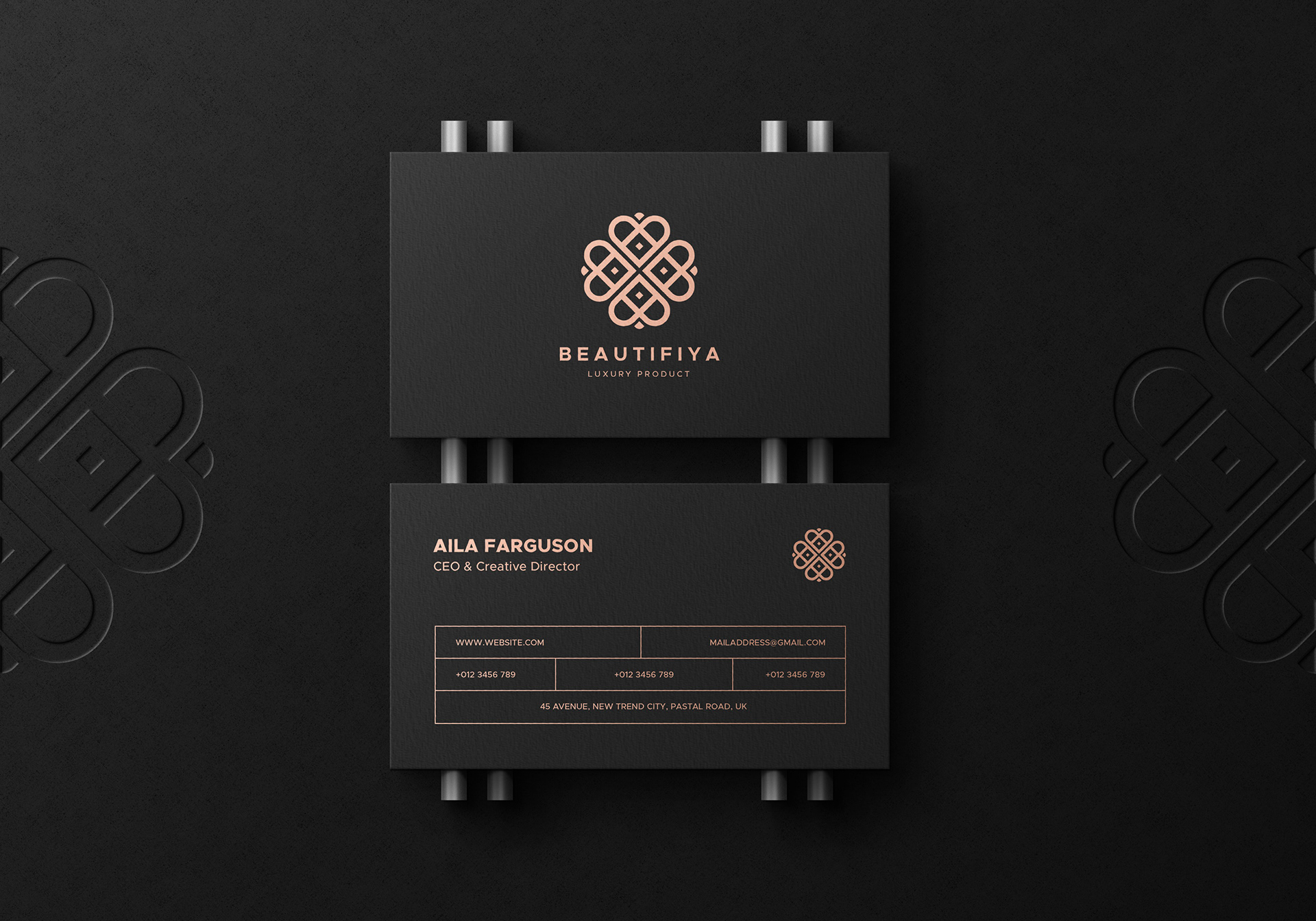 Dark Business Card Mockup with a Letterpress Logo on the Background