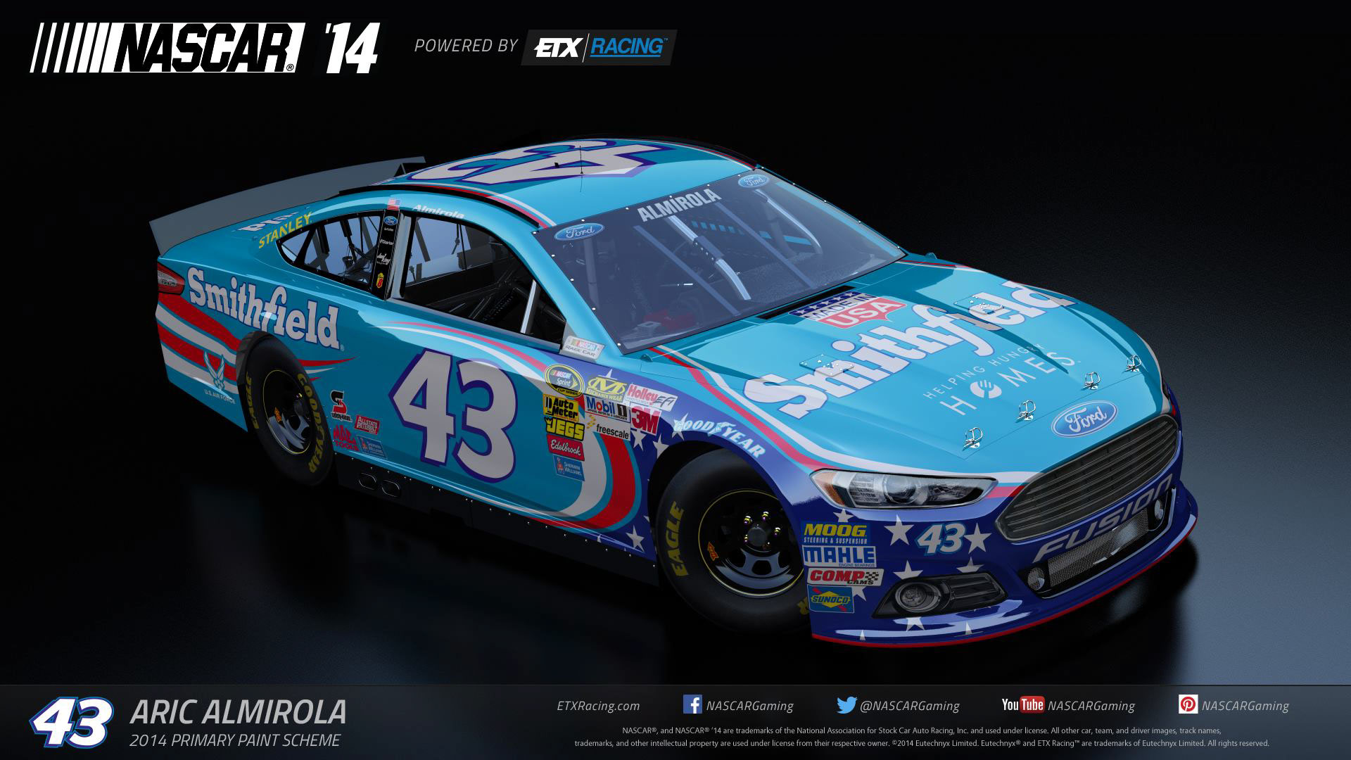 The NASCAR 2013 Smithfield Ford as represented in the game NASCAR '14 for the Playstation 3, XBOX 360, and PC. Render produced and provided by ETX Racing. (Credit: Official NASCAR '14 website)