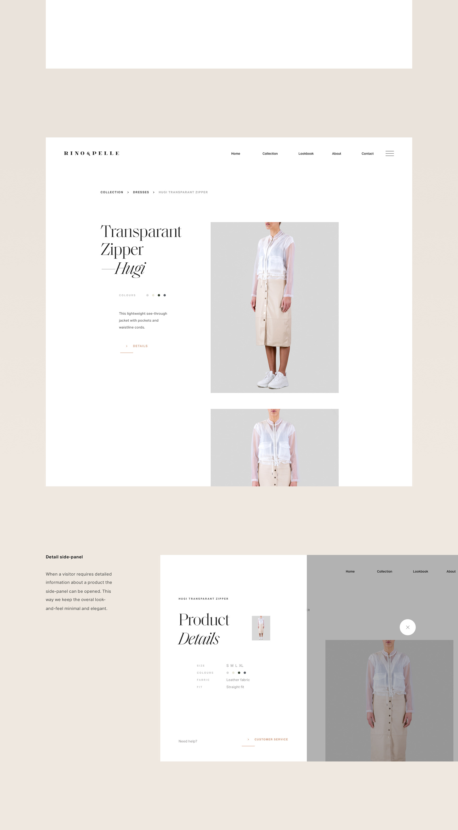 minimal product page for women's fashion website