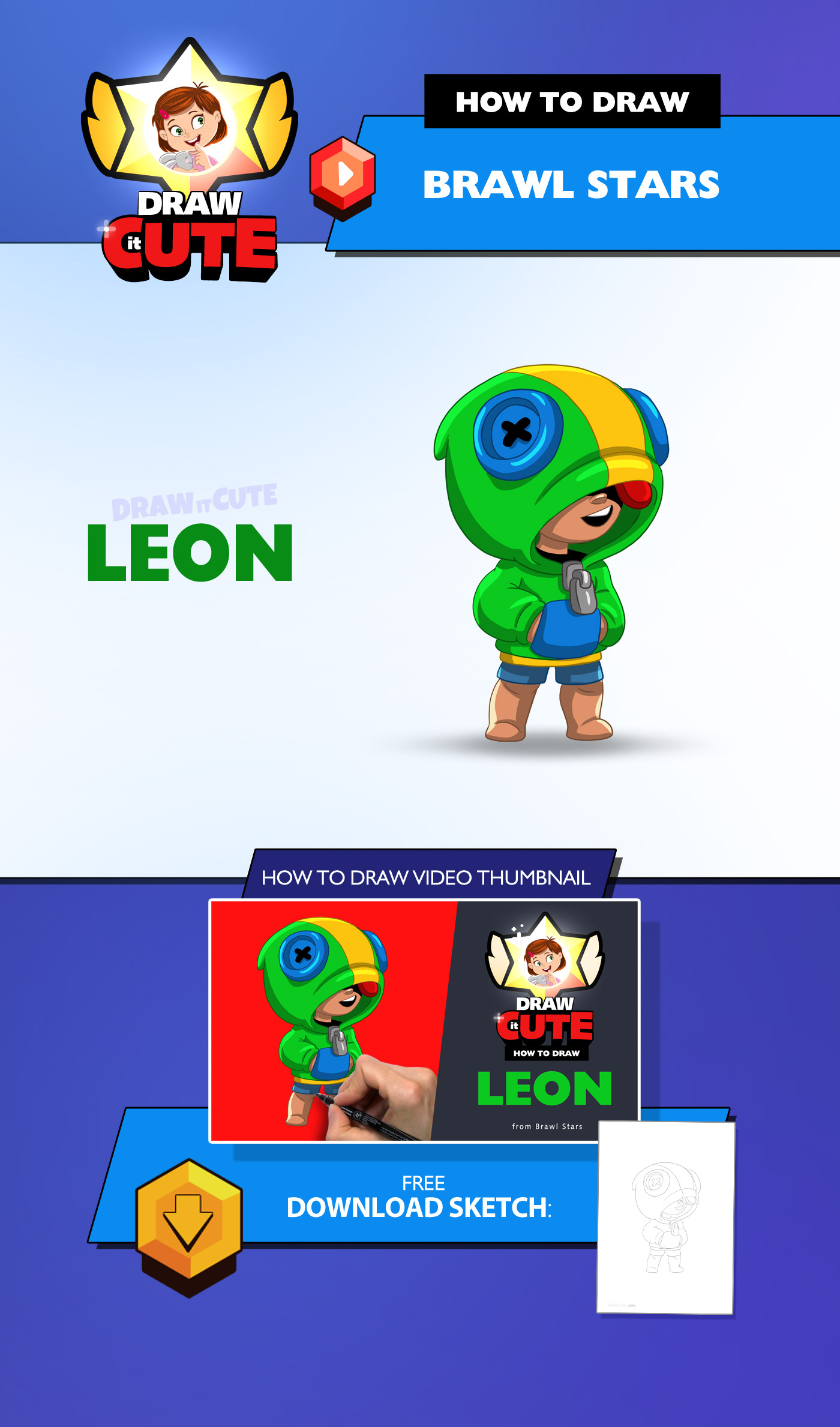 How To Draw Leon Super Easy Brawl Stars Drawing Tut On Behance - how to draw leon in brawl stars