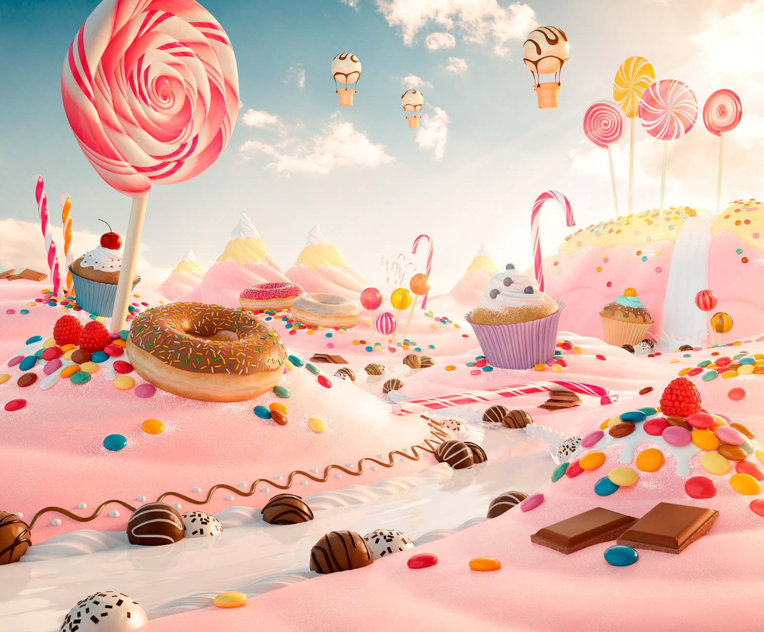 Sweets Candy Food CGI cupcake chocolate fruit gum lollipop.