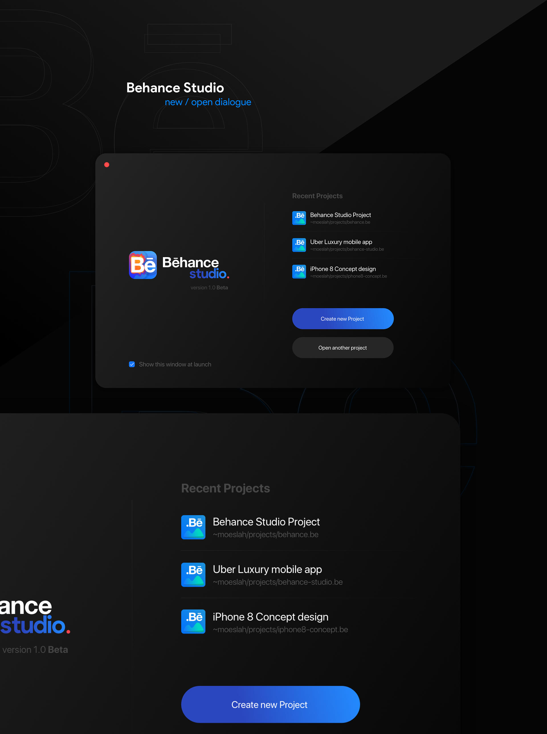 Brand Identity & UI/UX: Behance Studio Desktop App Concept