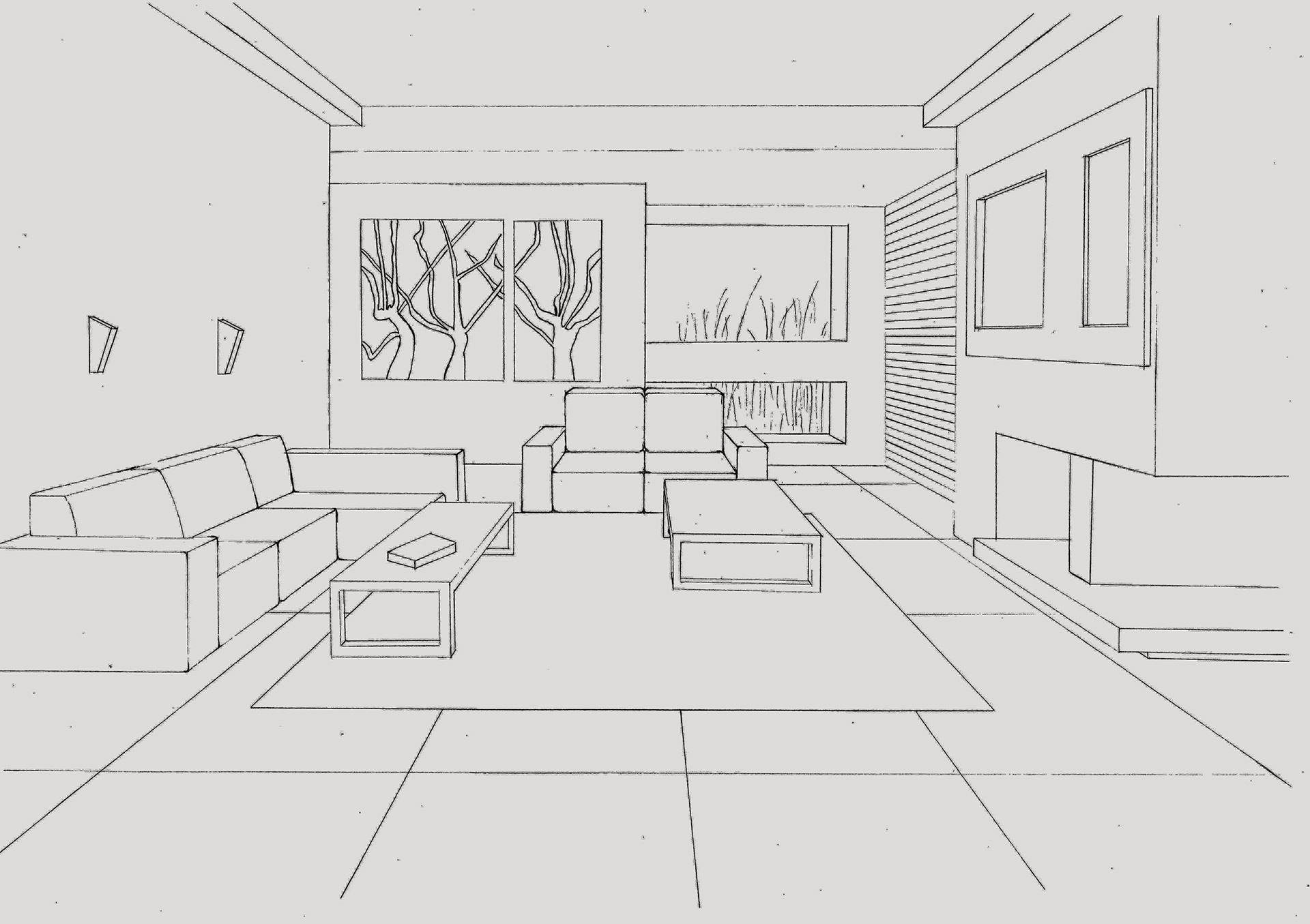 living room with pencil tree