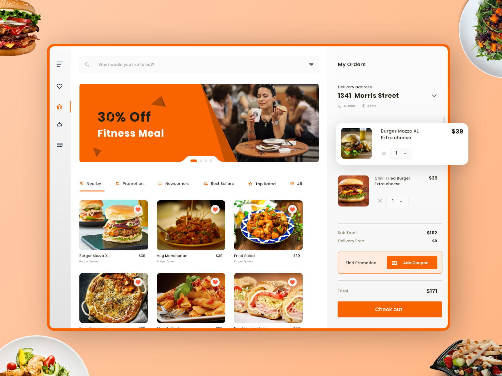 Food website. Food app menu. Ordering food.