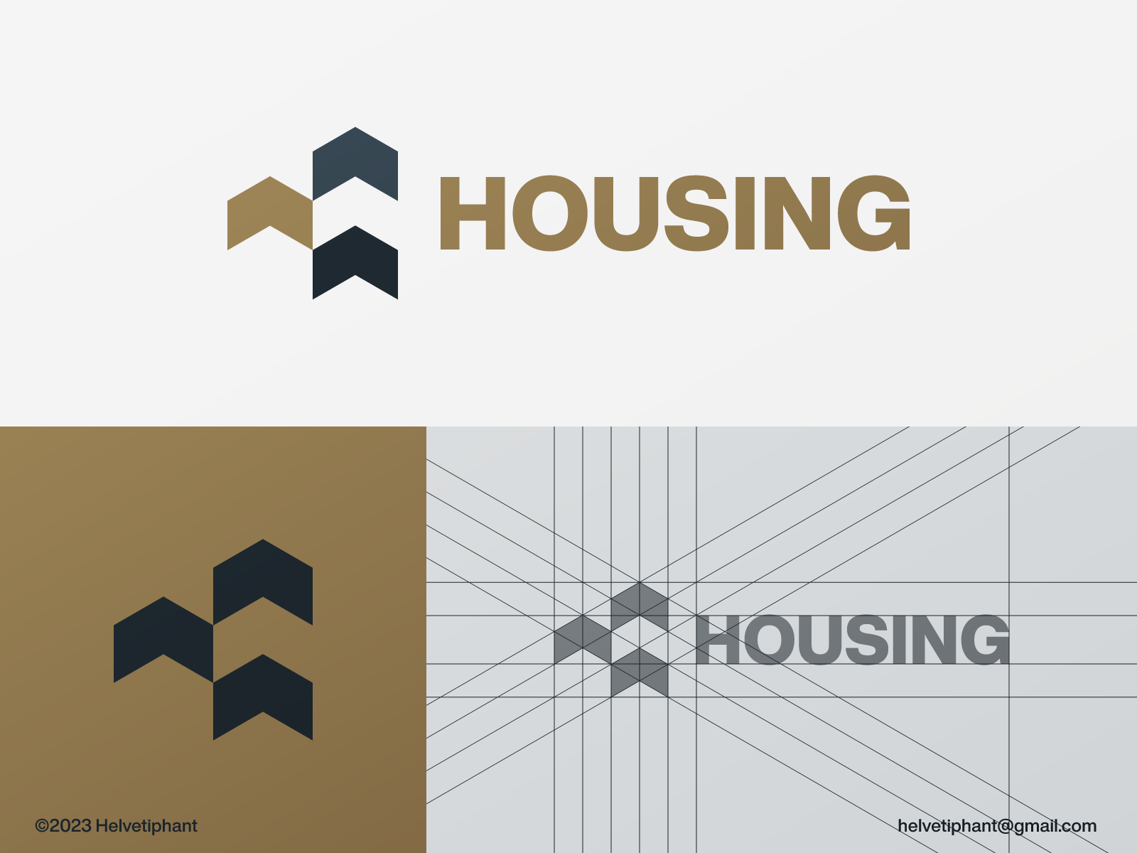 Minimalist housing logo, made of three arrows creating house like shapes.