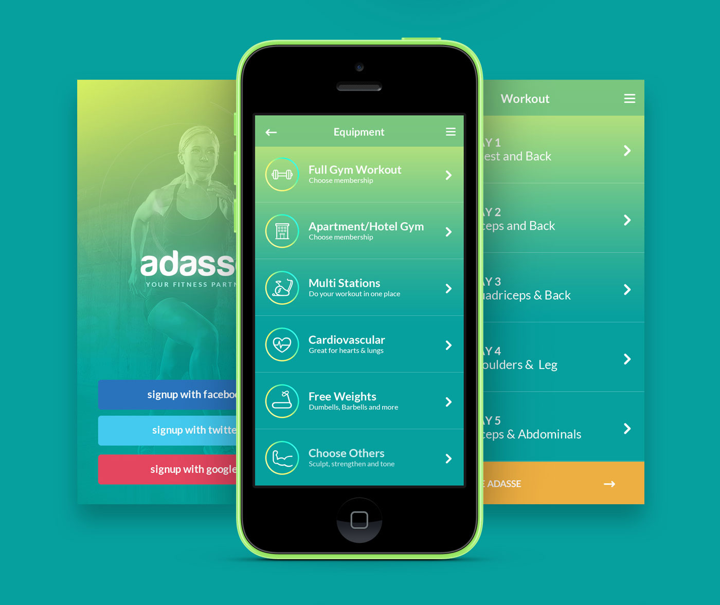 Adasse: Gym workout mobile app design