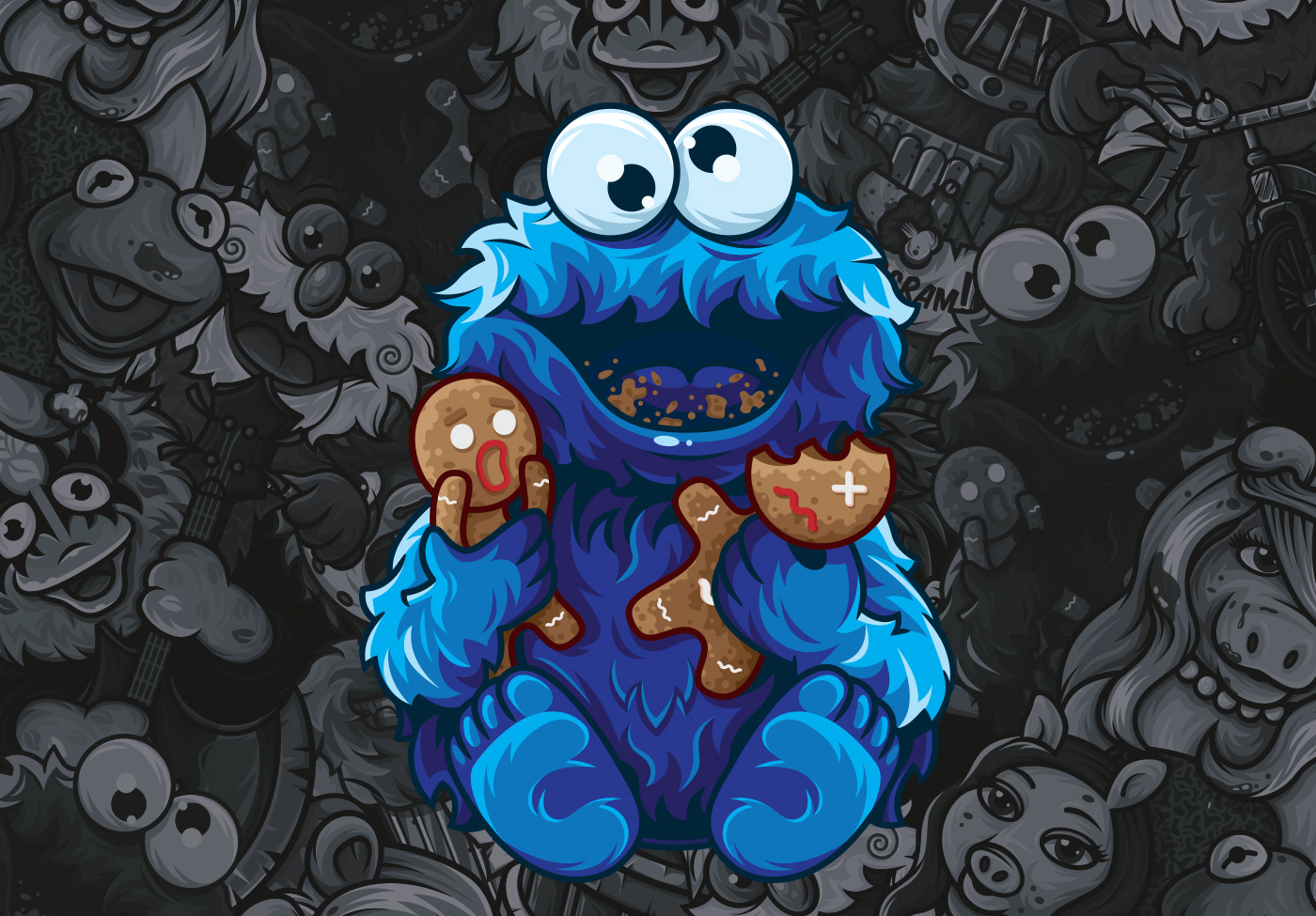 Muppets sesame street cookie monster kermit Character crossover stickers co...