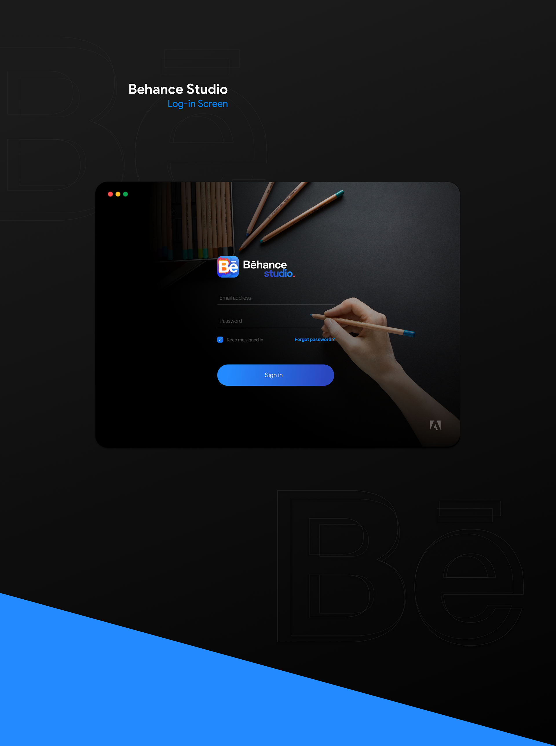 Brand Identity & UI/UX: Behance Studio Desktop App Concept
