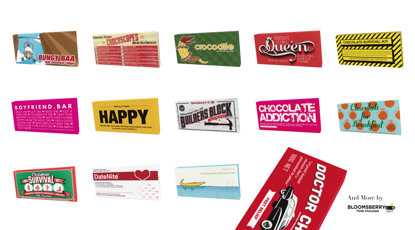 An array of Chocolate packects designed by Bloomsberry