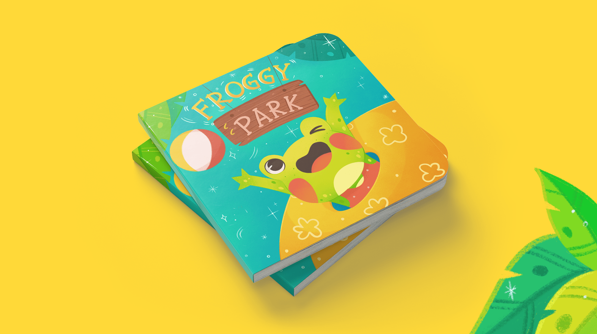 mockup of the book cover with frog character design illustration children art