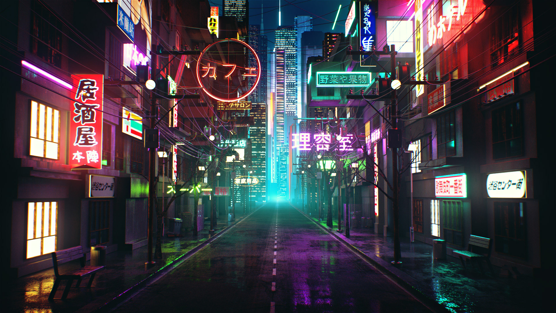 Olympics cinema 4d motion design Cyberpunk neon city CG Octane Render.