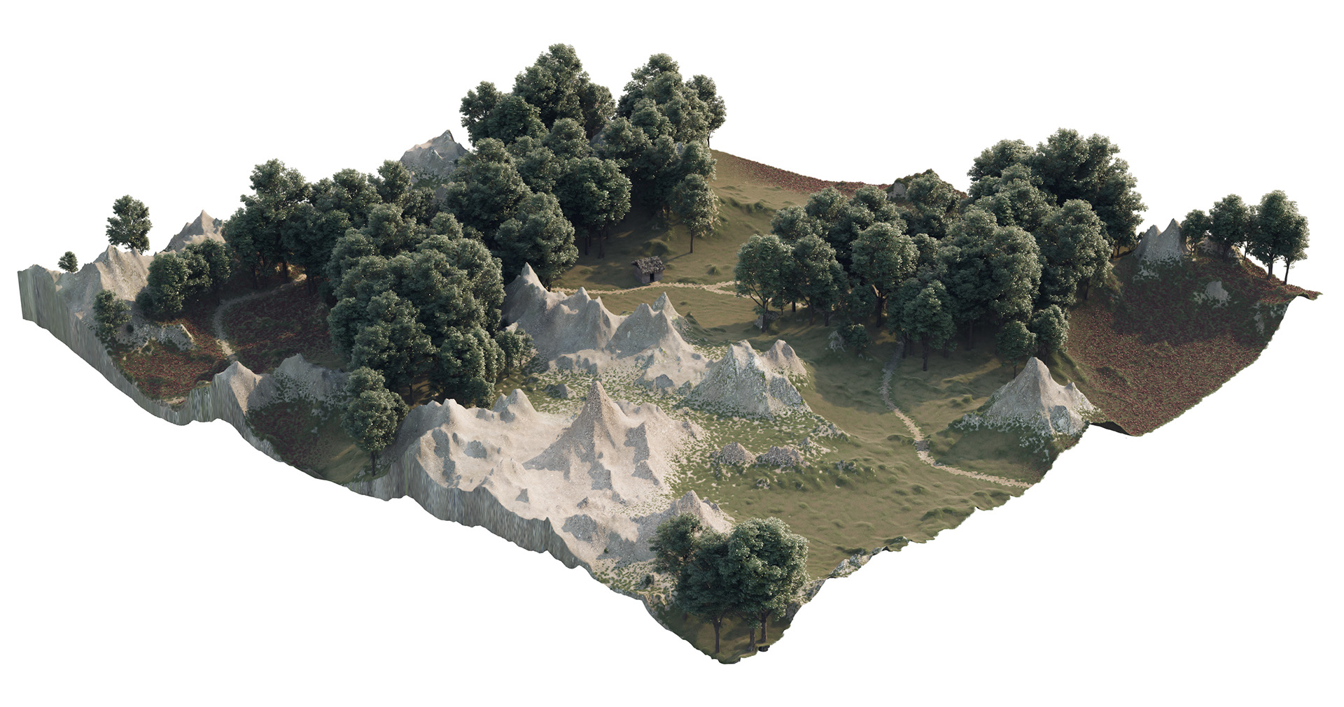 terrain location scattering Landscape 3D game design.