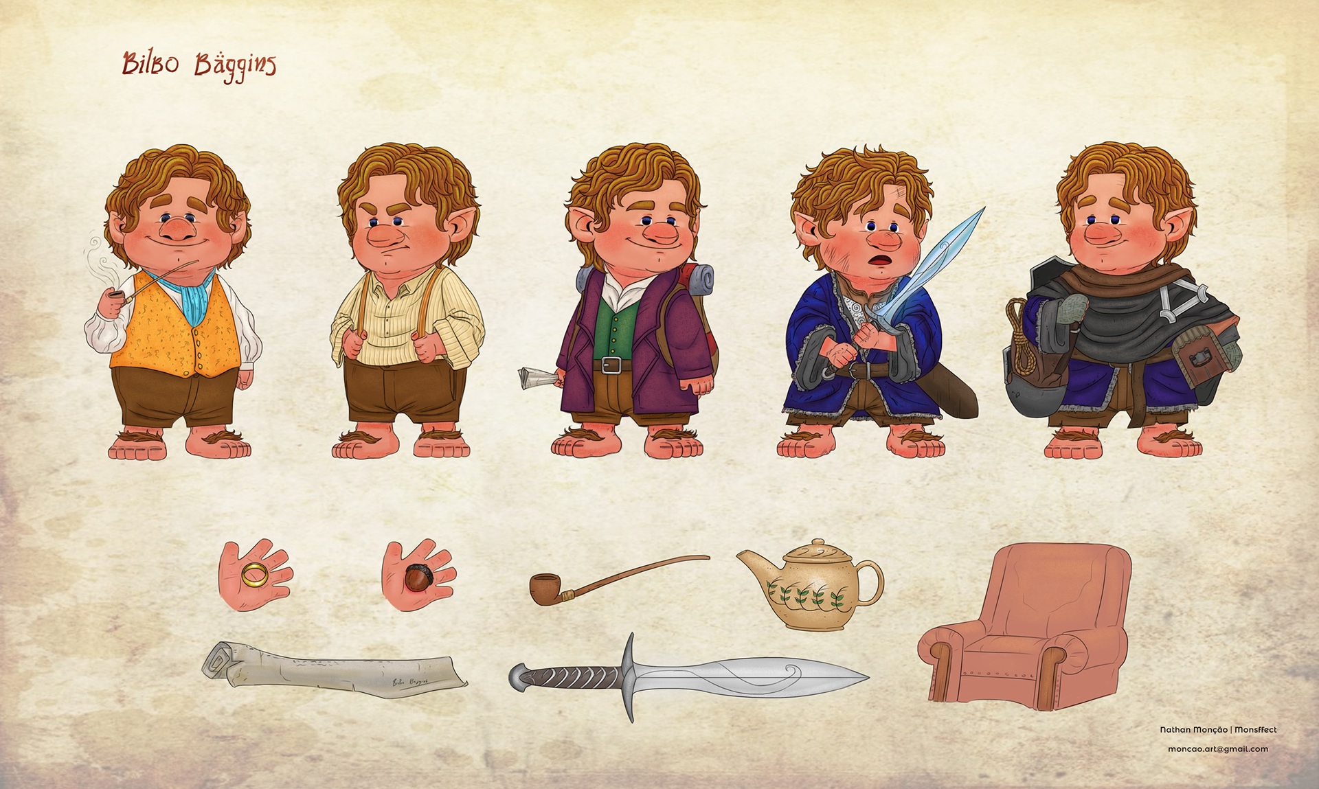 Bilbo Baggins the Hobbit Tolkien Character design fanart cute ILLUSTRATION ...