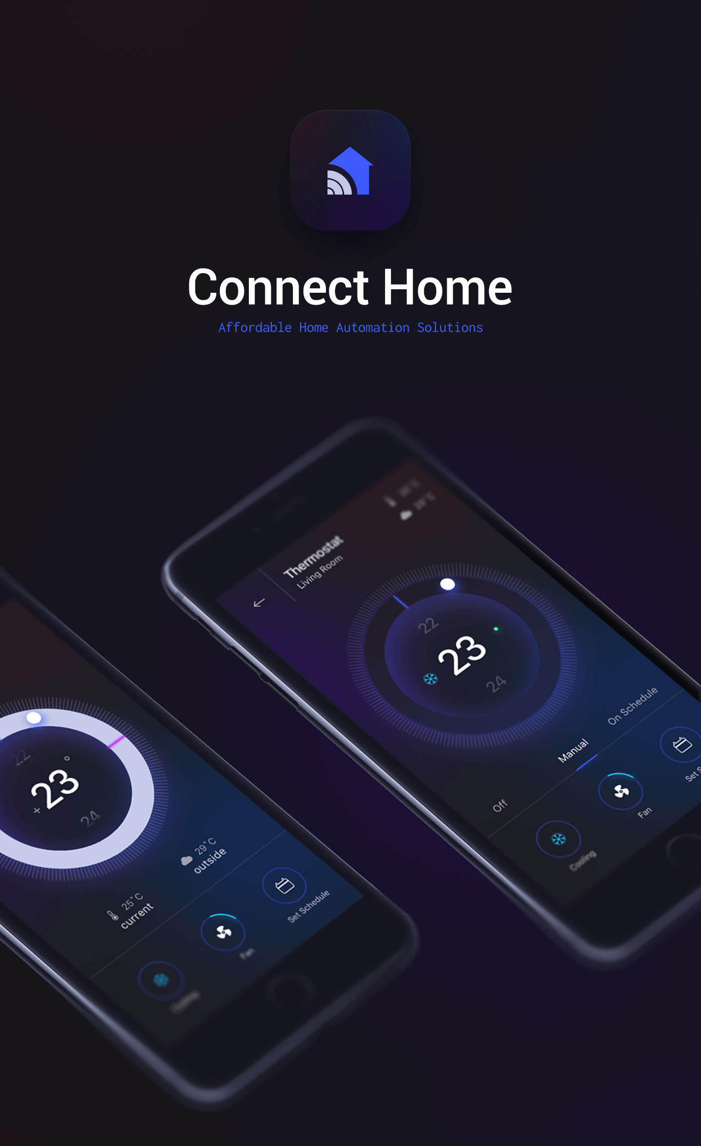 Smart Home Internet of Things dark ui ios app thermostat