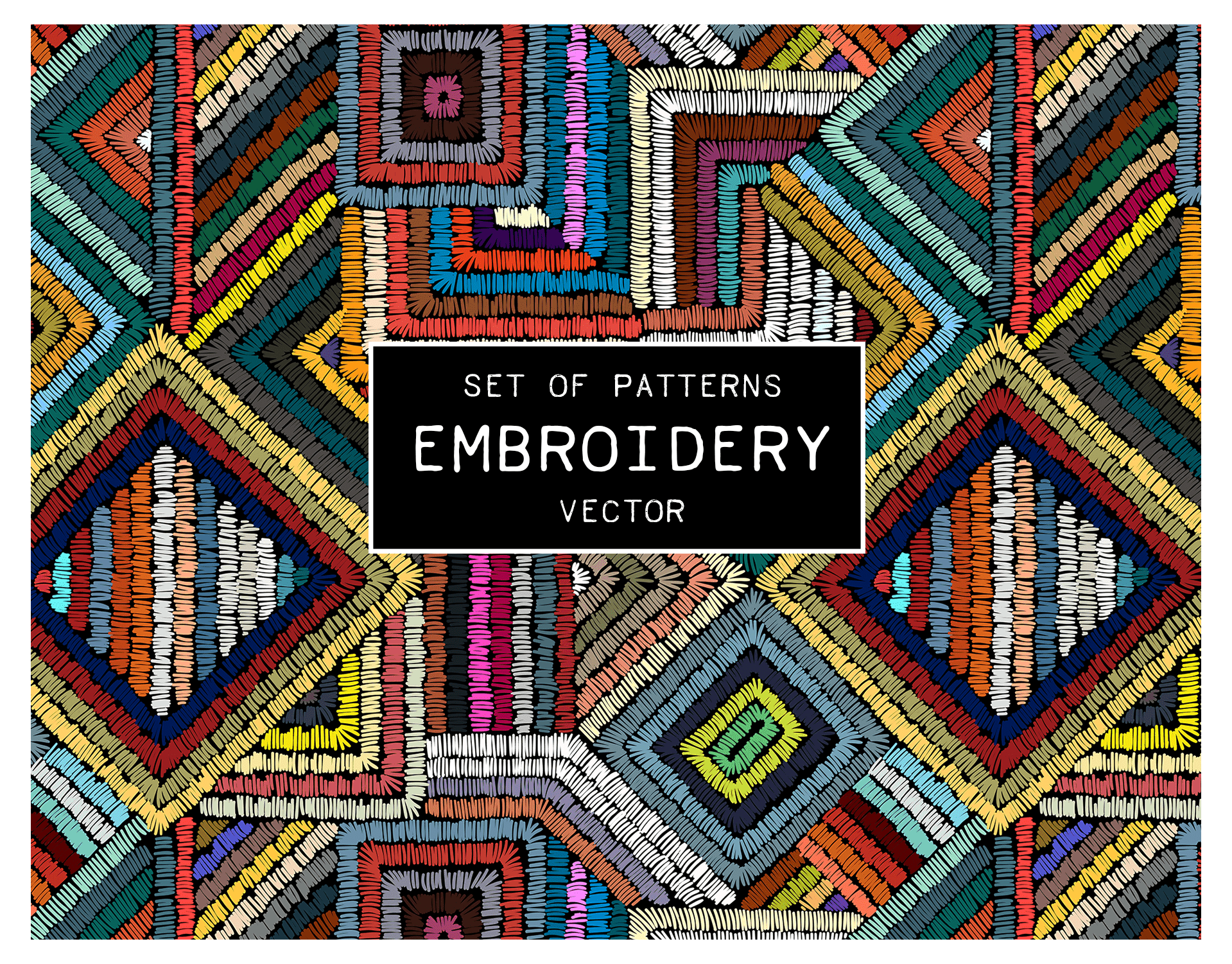 Embroidered bohemian seamless pattern. Vector illustration.