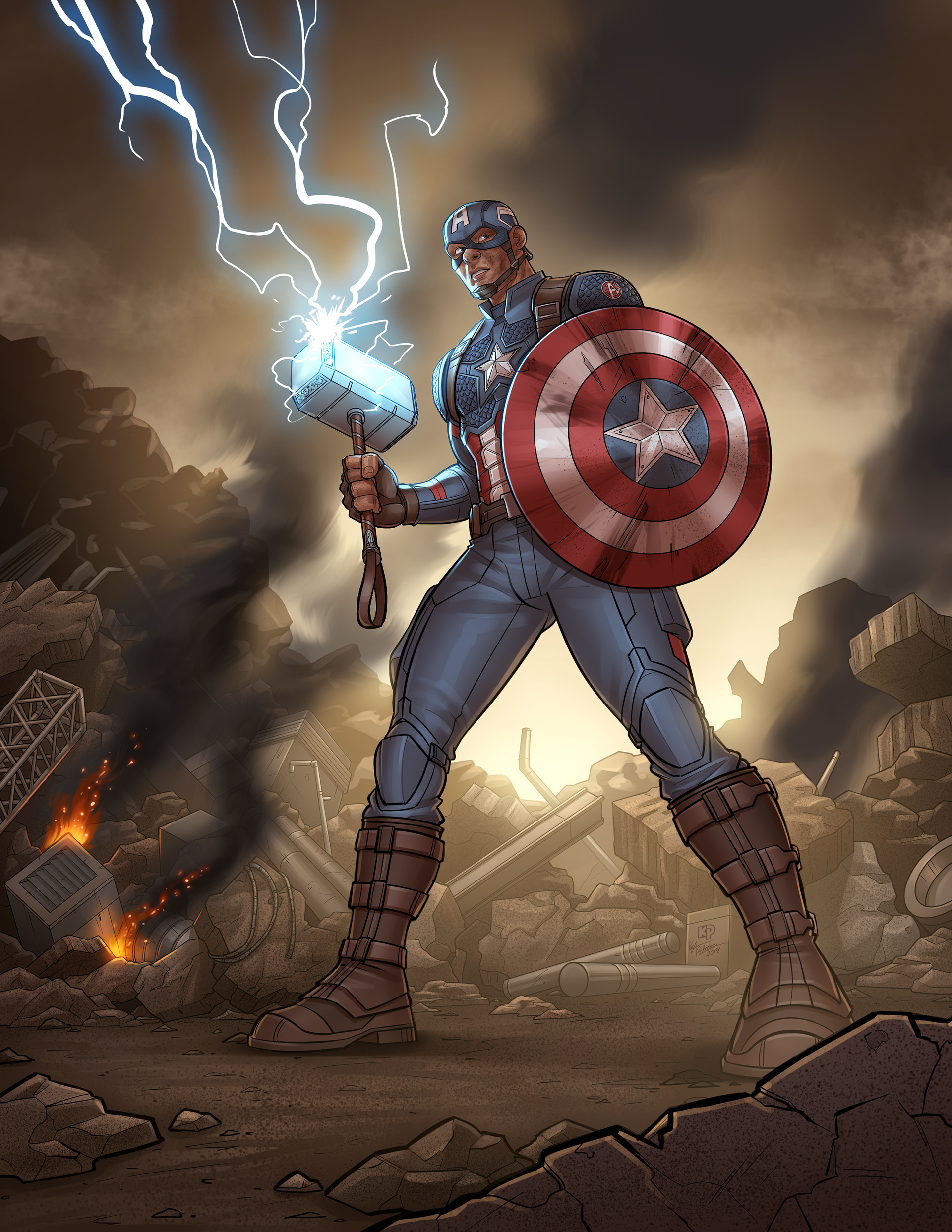 contacto atleta Gángster Captain America Wielding Thor's Hammer | Behance