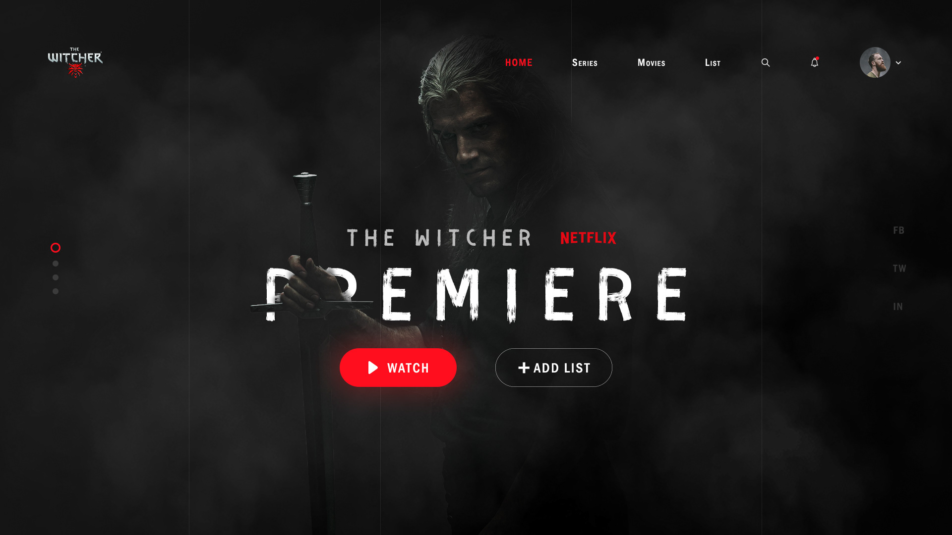 Header for premiere The Witcher. Minimal and flat design made this work amazign! 
