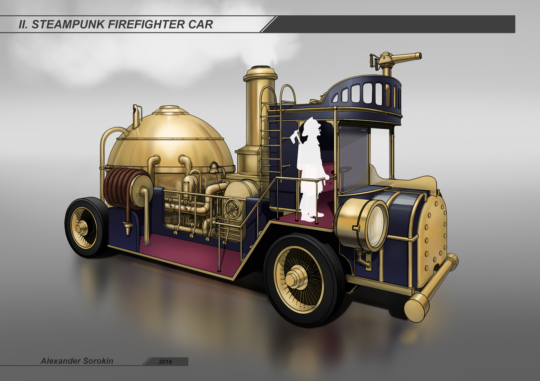 Firefighter car STEAMPUNK concept art 2D.