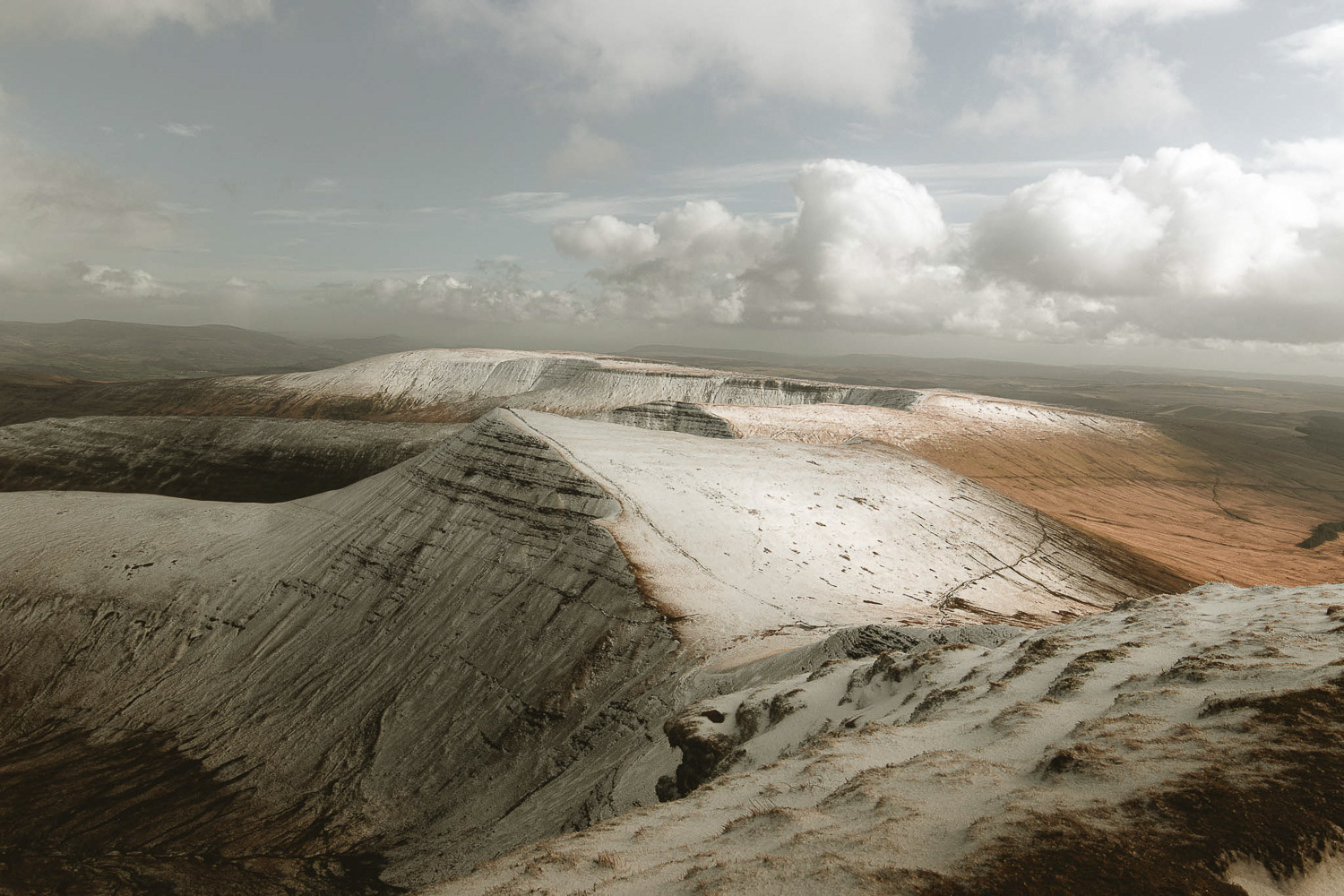Snow covers landscape in the Brecon Beacons