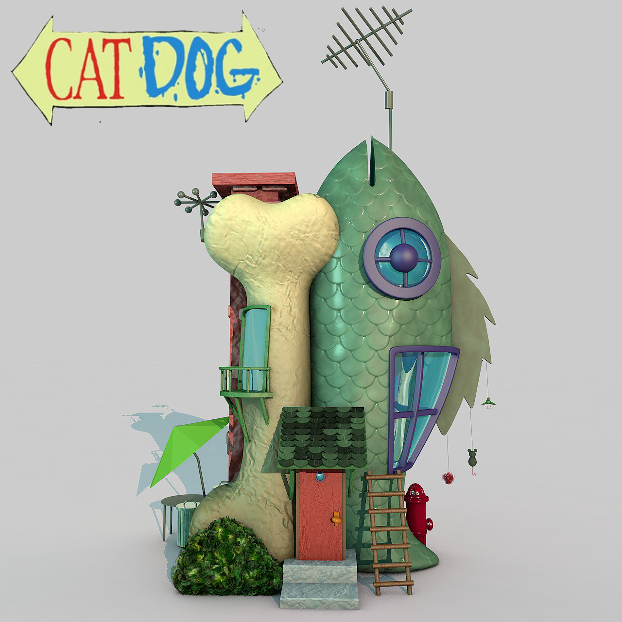 3D nicktoon design CGI cartoon catdog.