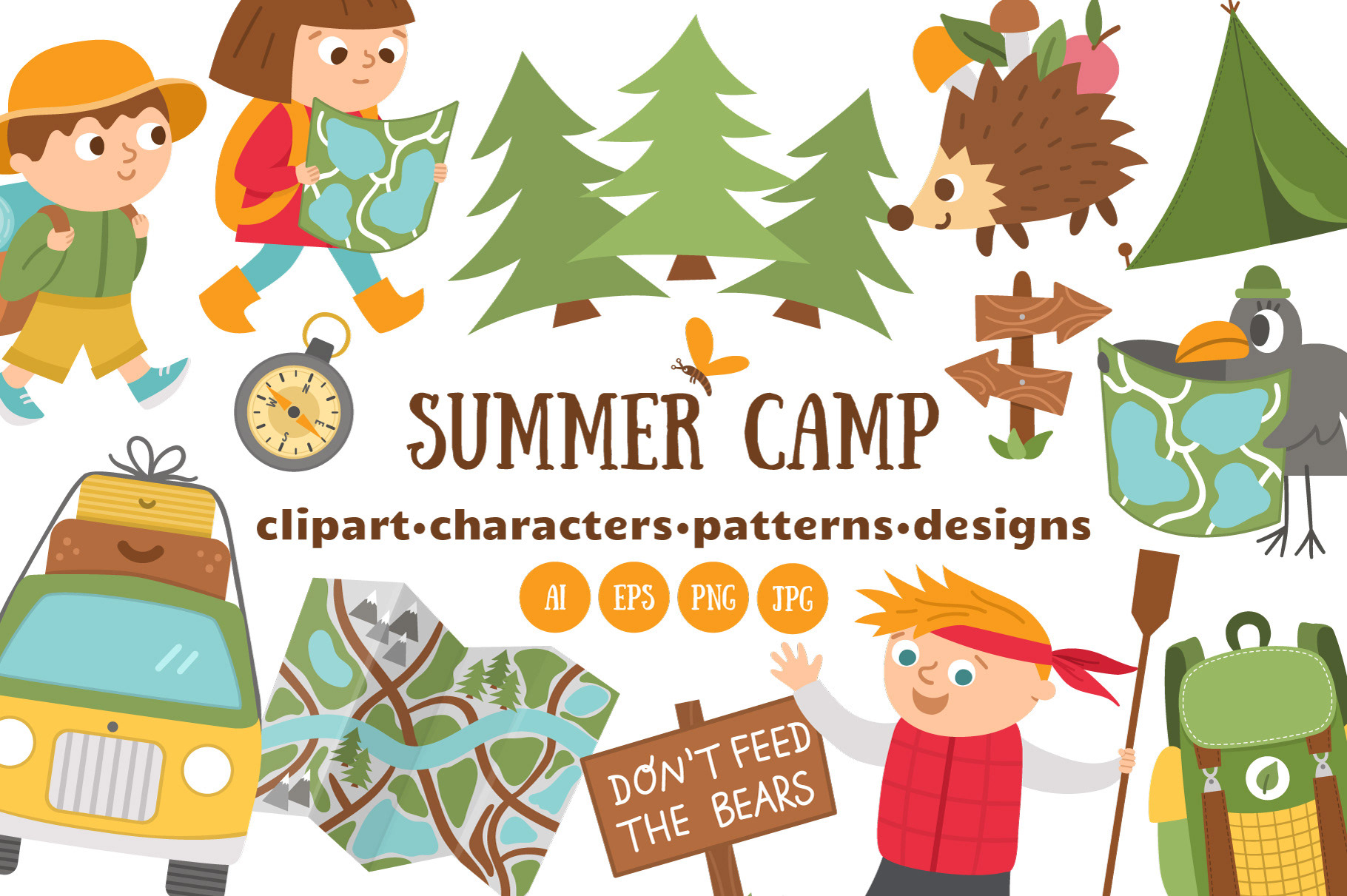 animals camp camping children clipart forest holidays ILLUSTRATION kids sum...