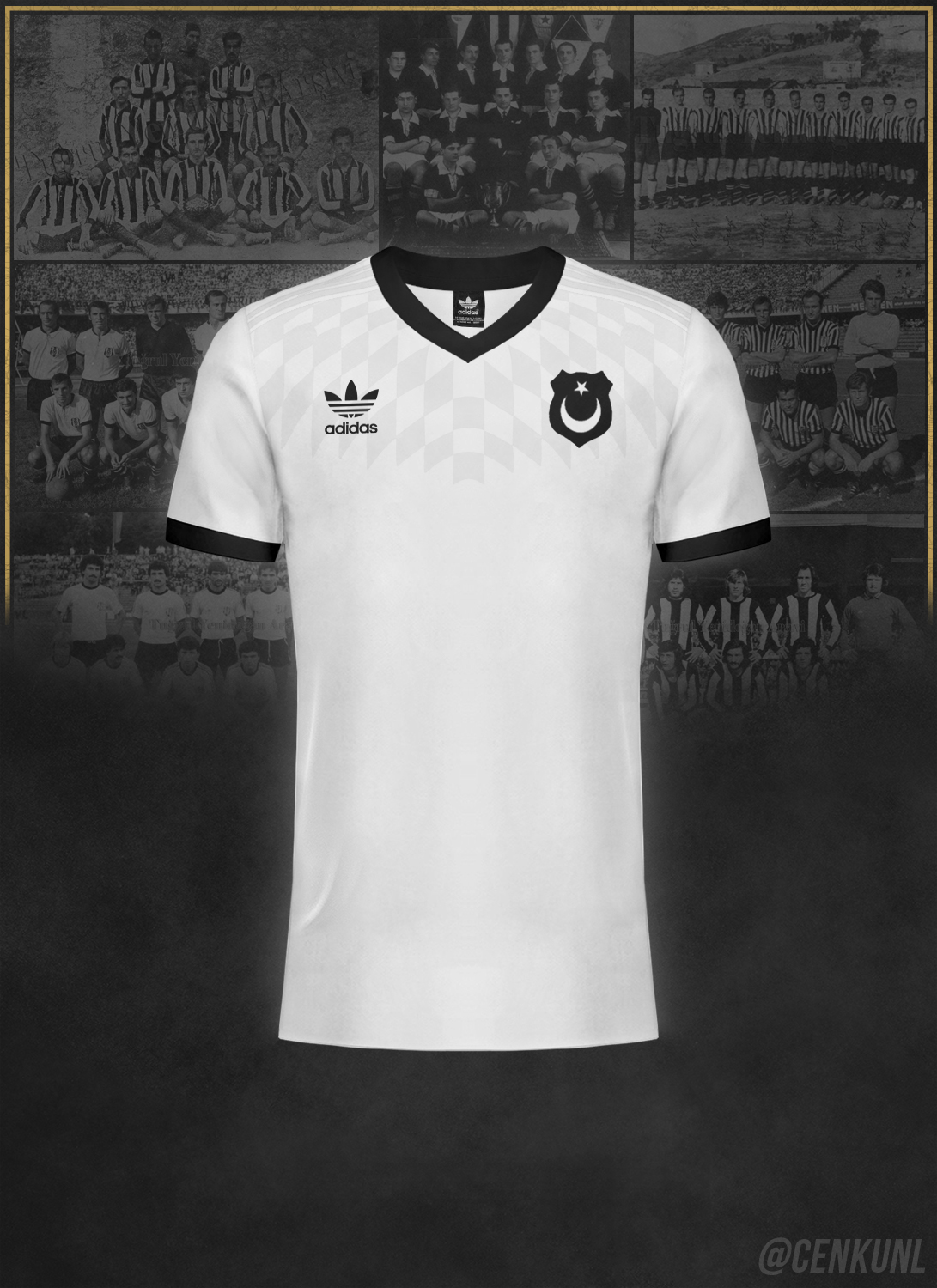 BESIKTAS 2011/12 AWAY (XL,L) BLACK/WHITE ADIDAS TURKEY SHORT SLEEVE SOCCER  SHIRT