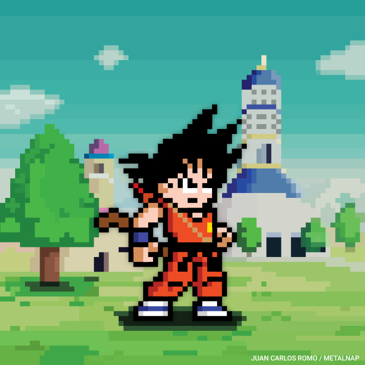 Goku Pixel art Dragon Ball, pixels, fictional Character, pixels