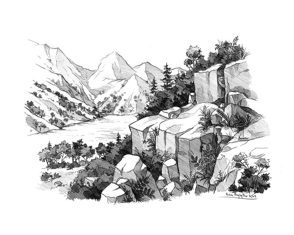 Buy 1 Waterfall Mountain Landscape Drawing Pencil Art Scenery Online in  India - Etsy