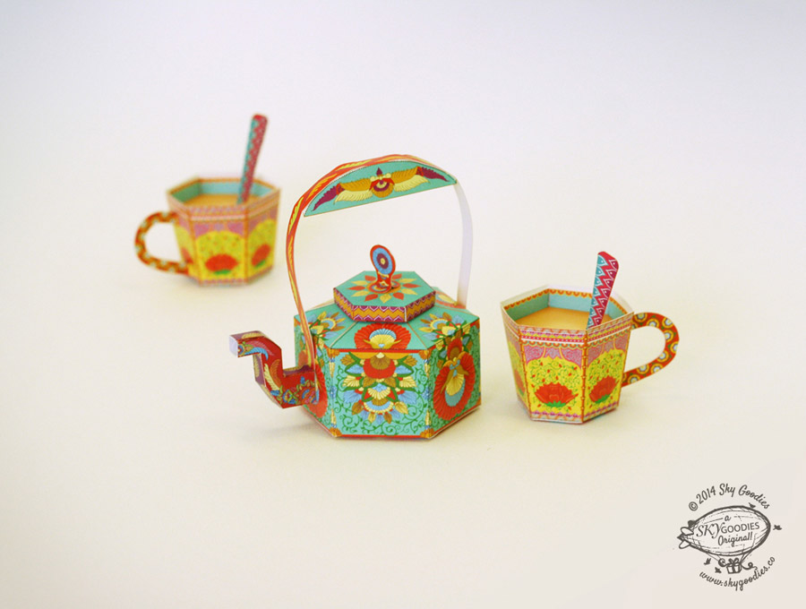 Masala Chai Kettle & Tea Cups: DIY Paper Toys / Boxes on Behance