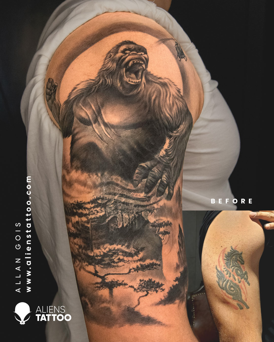Amazing Cover-up Gorilla tattoo by Allan Gois on Behance