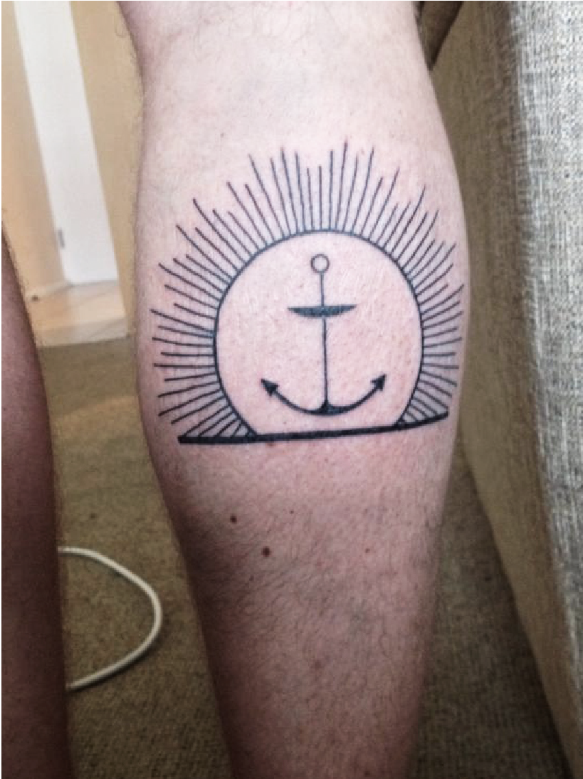 tattoo ink triangle Sun freedom Surf Nature Ocean rays anchor minimalistic modern wrist calf cape town