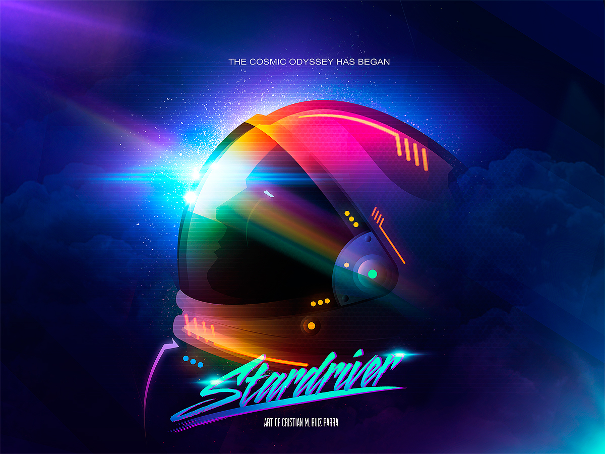 Space  colorful 80's cosmic light astronaut cosmonaut Retro Futurism future inspire Retro digital wallpaper neon ILLUSTRATION 