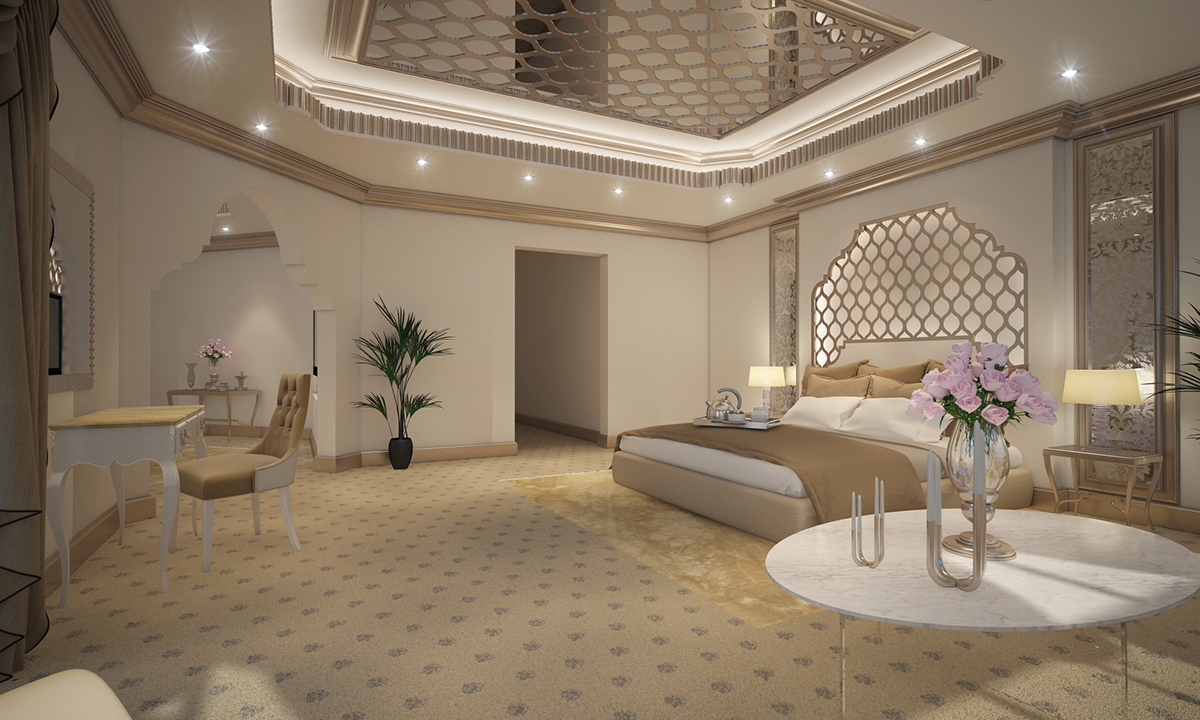 arabic Interior design Master bedroom lounge luxury nice Render vray new Style clean concept art