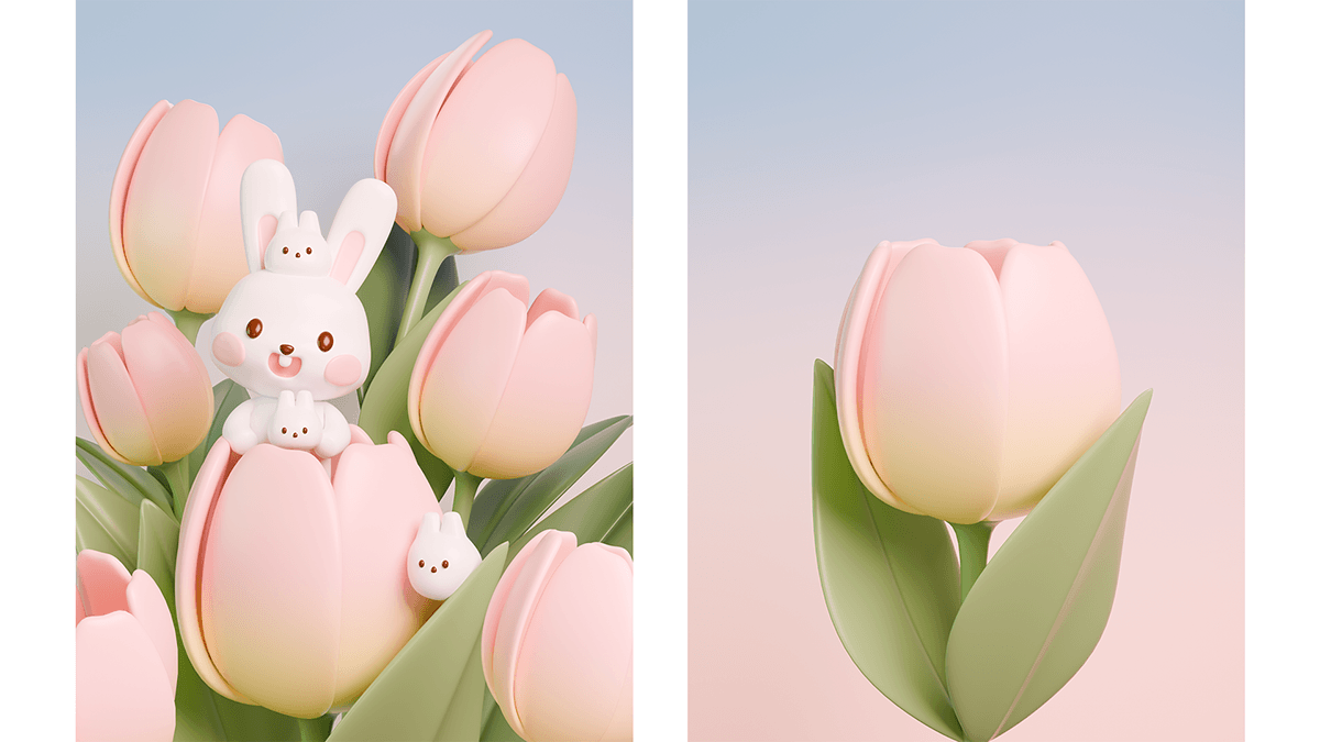 3D ILLUSTRATION  blender 3d modeling tulip flower rabbit animal