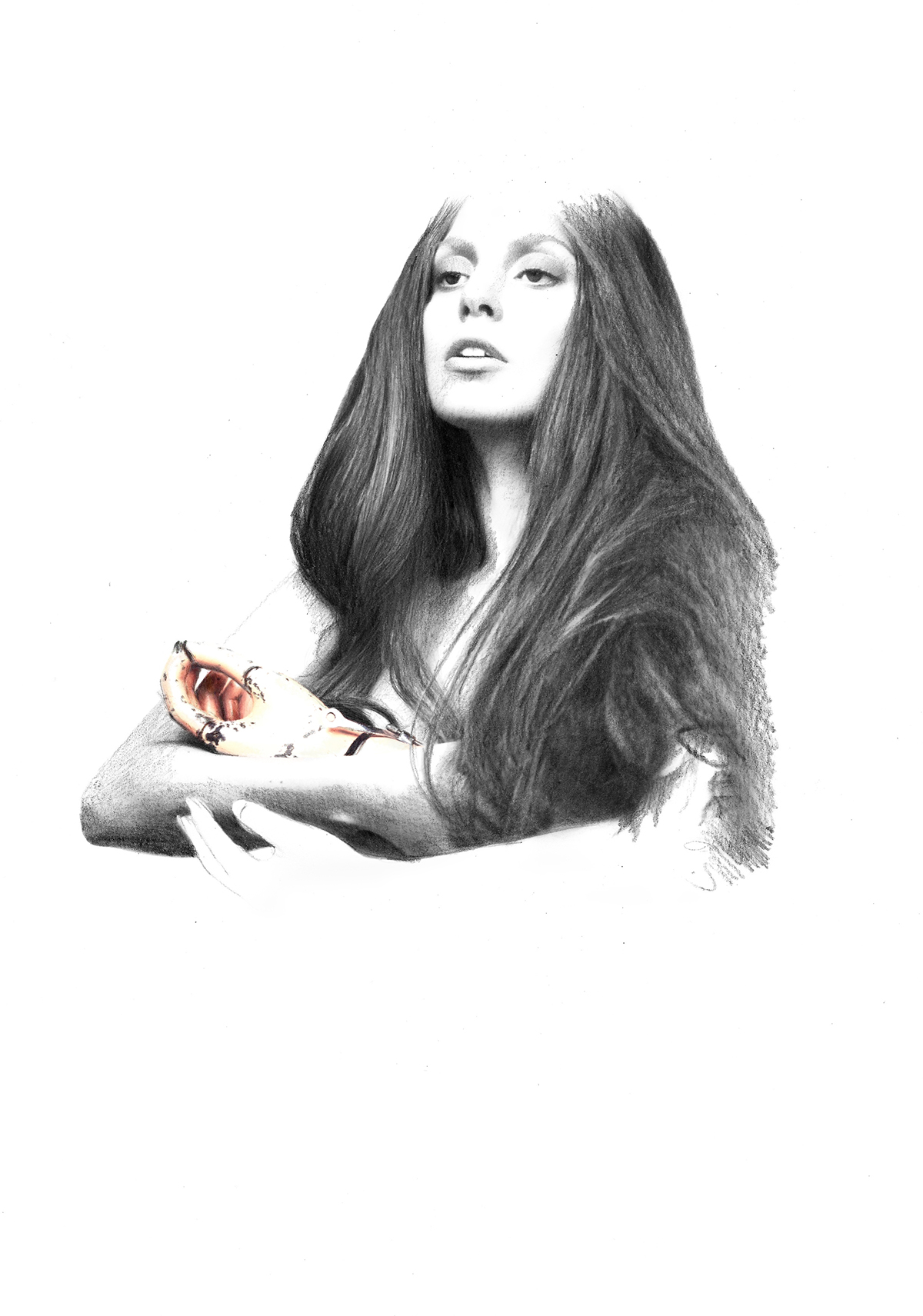 woman portrait pencil graphite water color model Celebrity famous beauty visage Lady Gaga