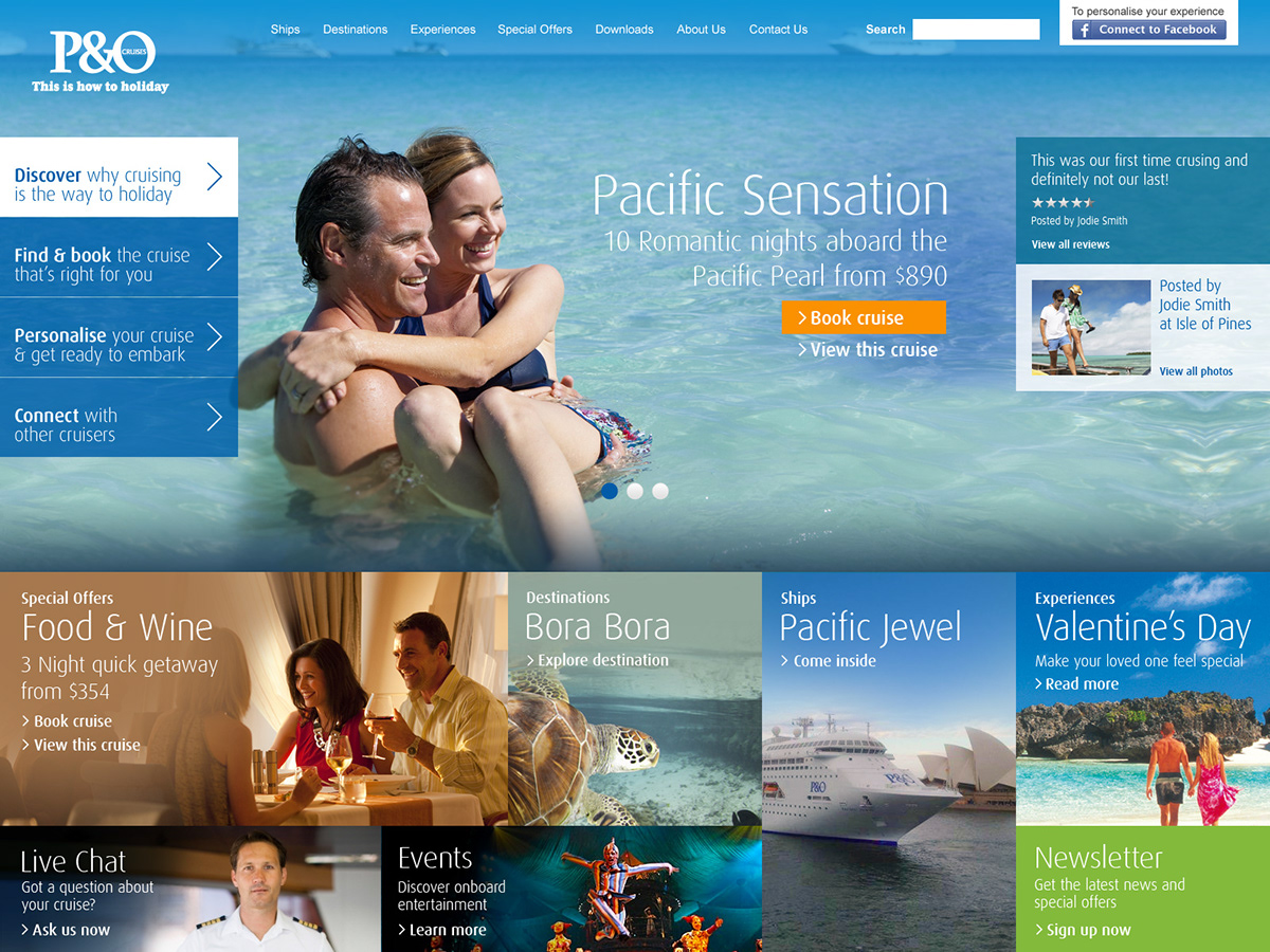 P&O P&O Cruises cruise interactive Web mobile tablet Australia UI ux
