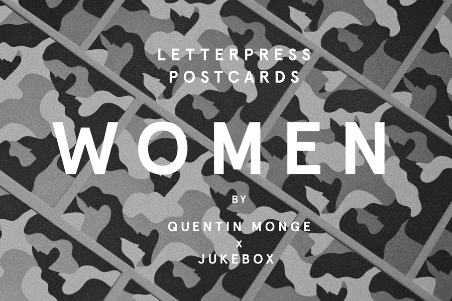 letterpress feminity women camouflage print postcard silver