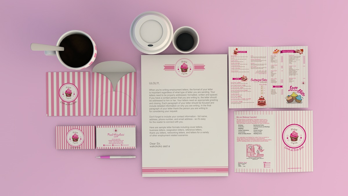 Makeup Cupake stripes business card Mug  Disposable cup menu creative 3D cinema 4d pink cupcake cake cute