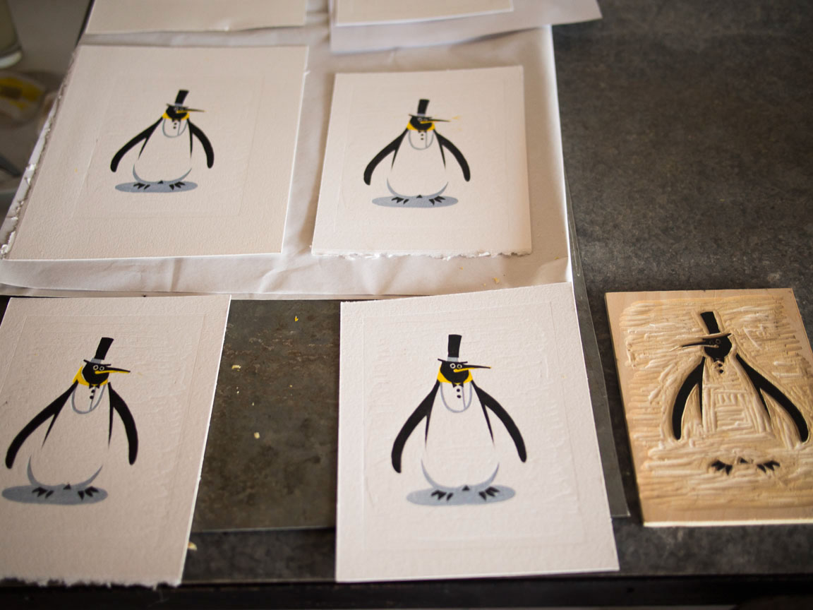 Manchot penguin pingouin gravure Wood print engraving
