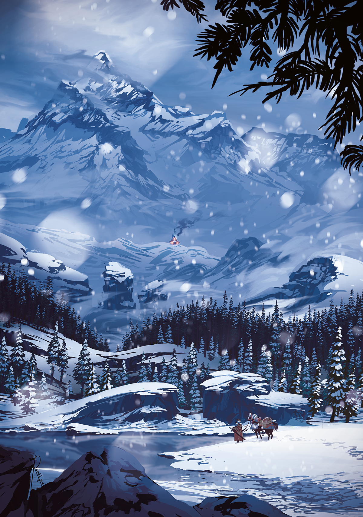 digital environment concept 2D photoshop brush winter fantasy mountain ice cold paint snow