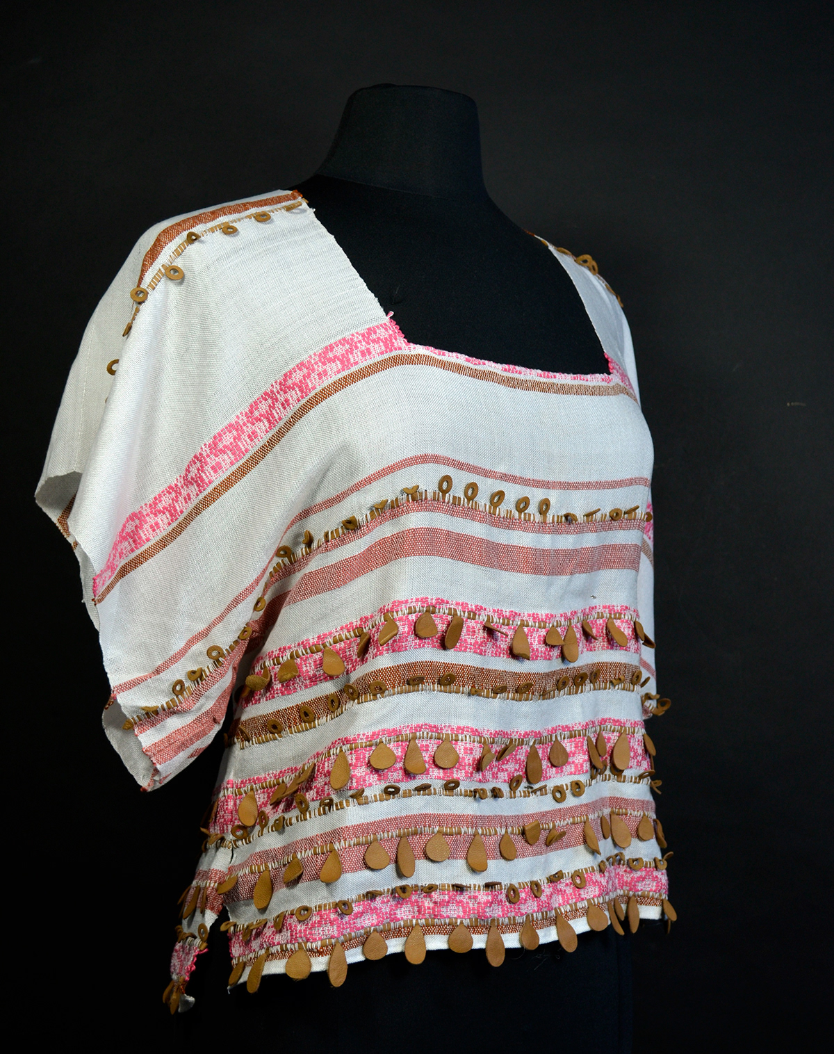 blouse weaving pink magenta leather Tencel linen handmade handwoven