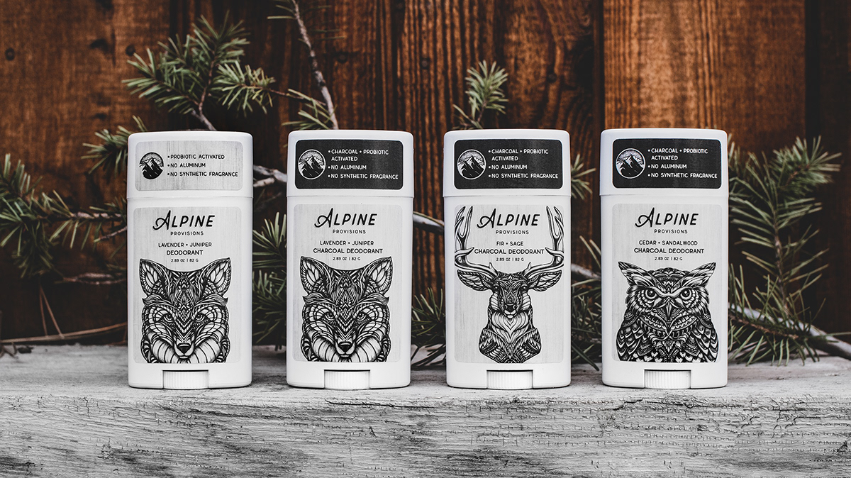 alpine Body care castile deodorant lip balm organic packaging design shampoo soap essential oil