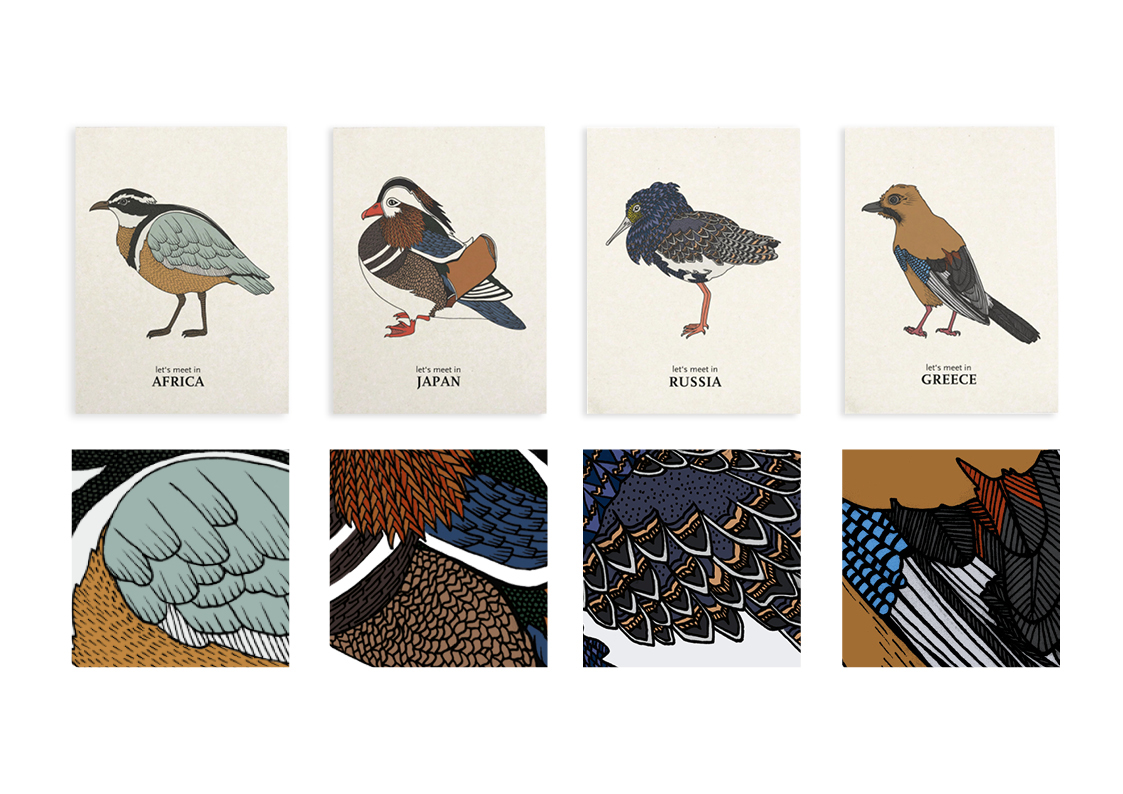 birds Patterns japan Russia africa Greece postcards