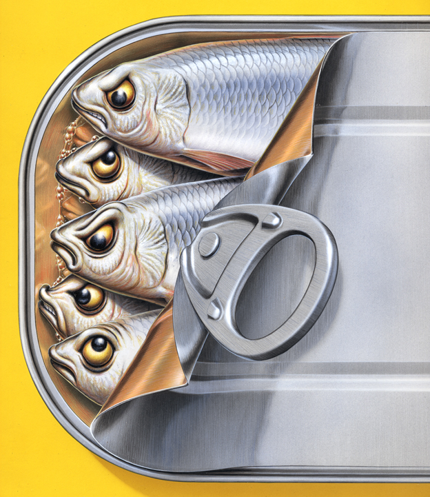 concept Food  tin open oil can fish sardines faces humour humor canned funny Fun metal