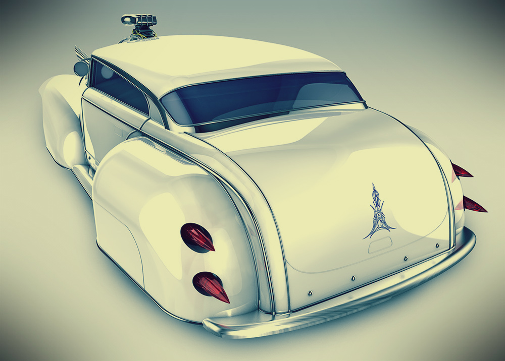3D hot rod rat rod cinema 4d Rhino photoshop digital Render Custom Car White lead sled speed car rendering 3D model