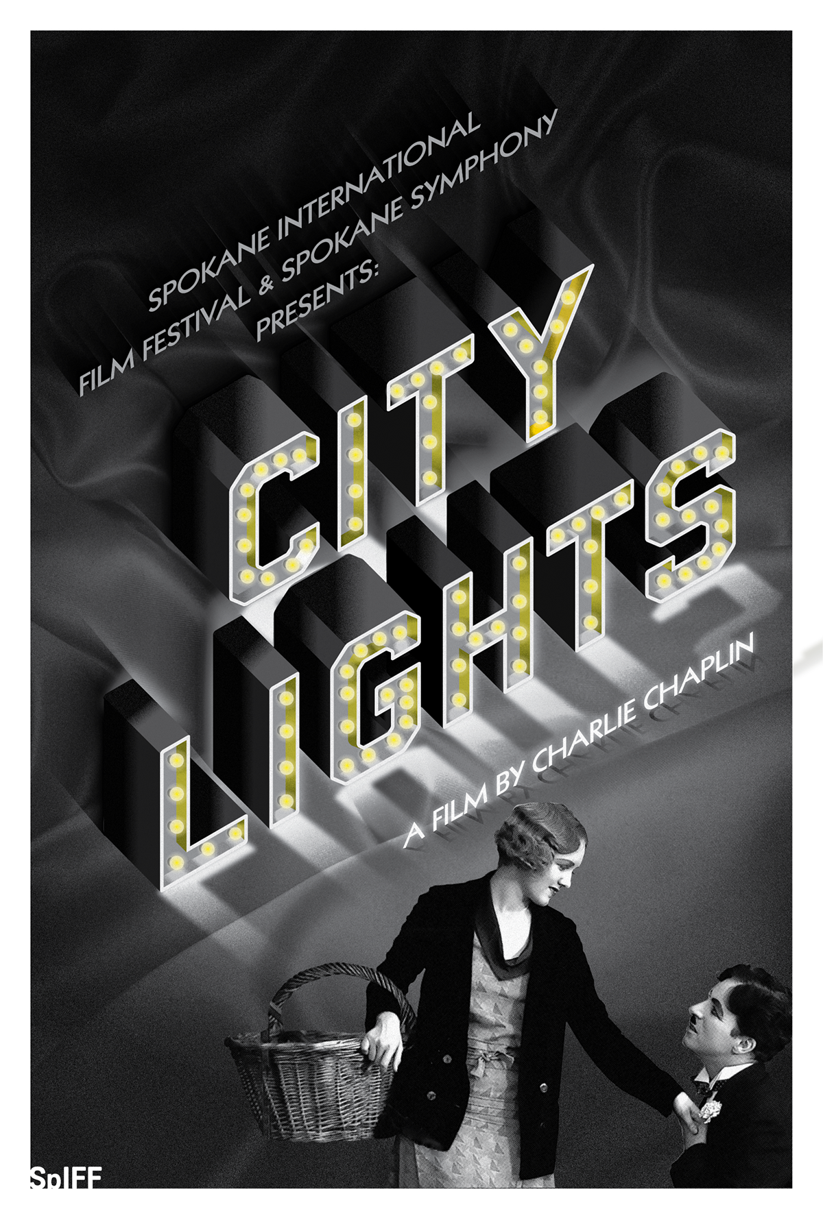 shadow type blocks vintage 1930s lights city poster