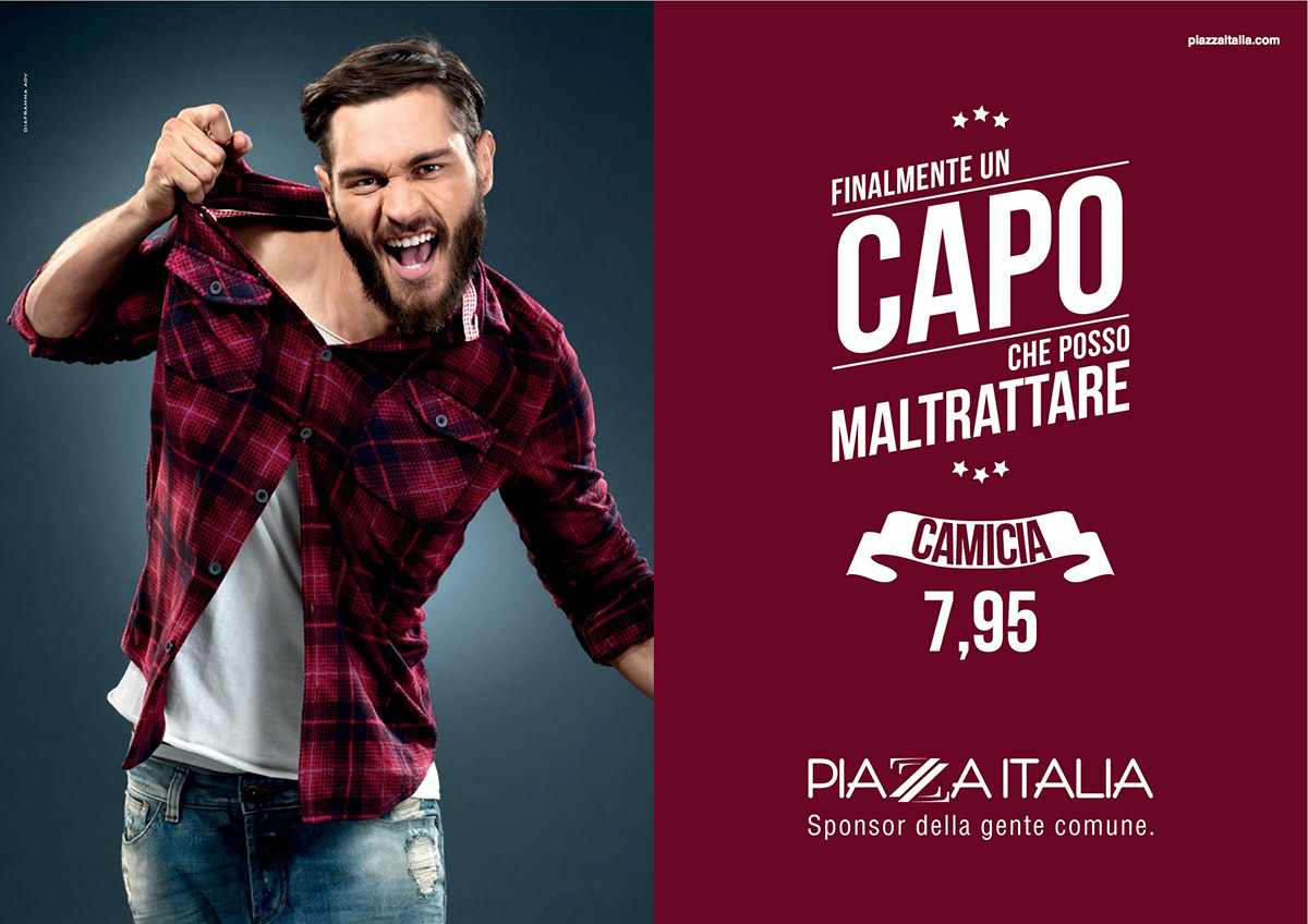 piazzaitalia fastfashion campaign vintage typo boss Cheap Italy models diaframma