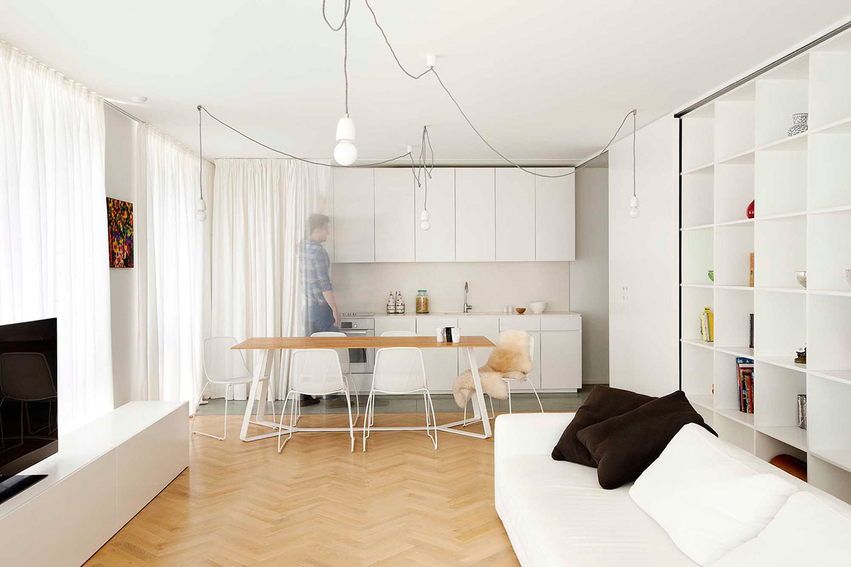 architecture Interior design apartment White sliding door concrete wood oak