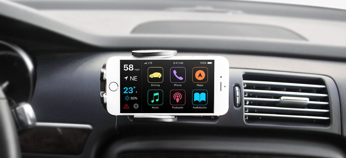 HUD heads up display iphone ios app drive Driving weather music car