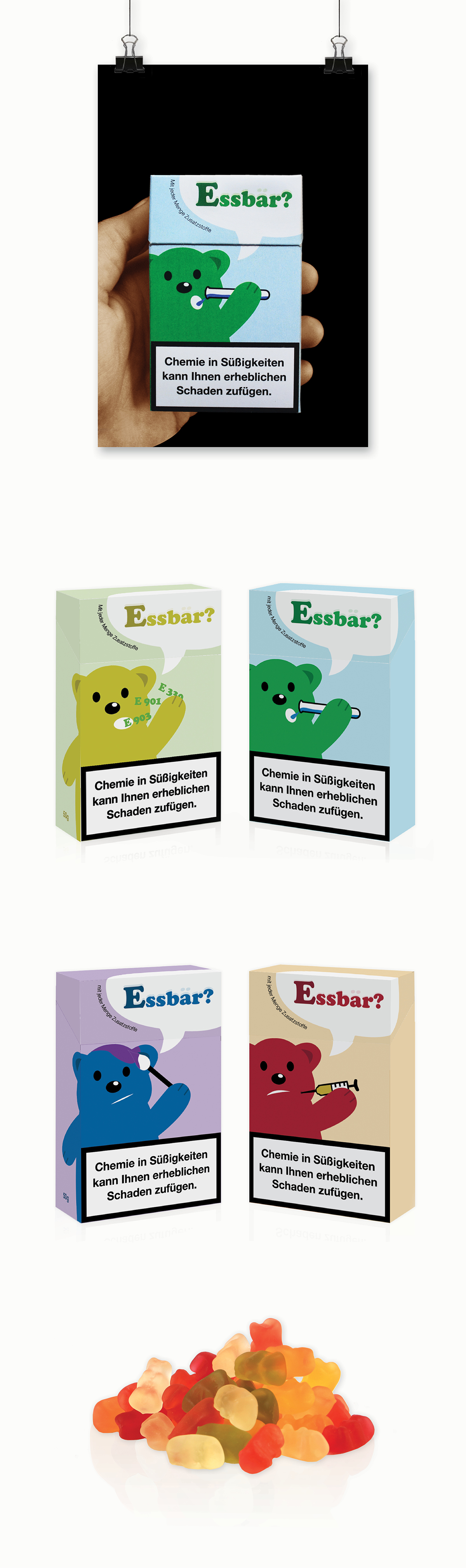 packagingdesign estoffe gummibärchen illu swetts gummibear additives zusatzstoffe bears cigarettes Warning